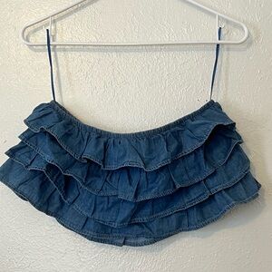 Blue Ruffled Denim crop top